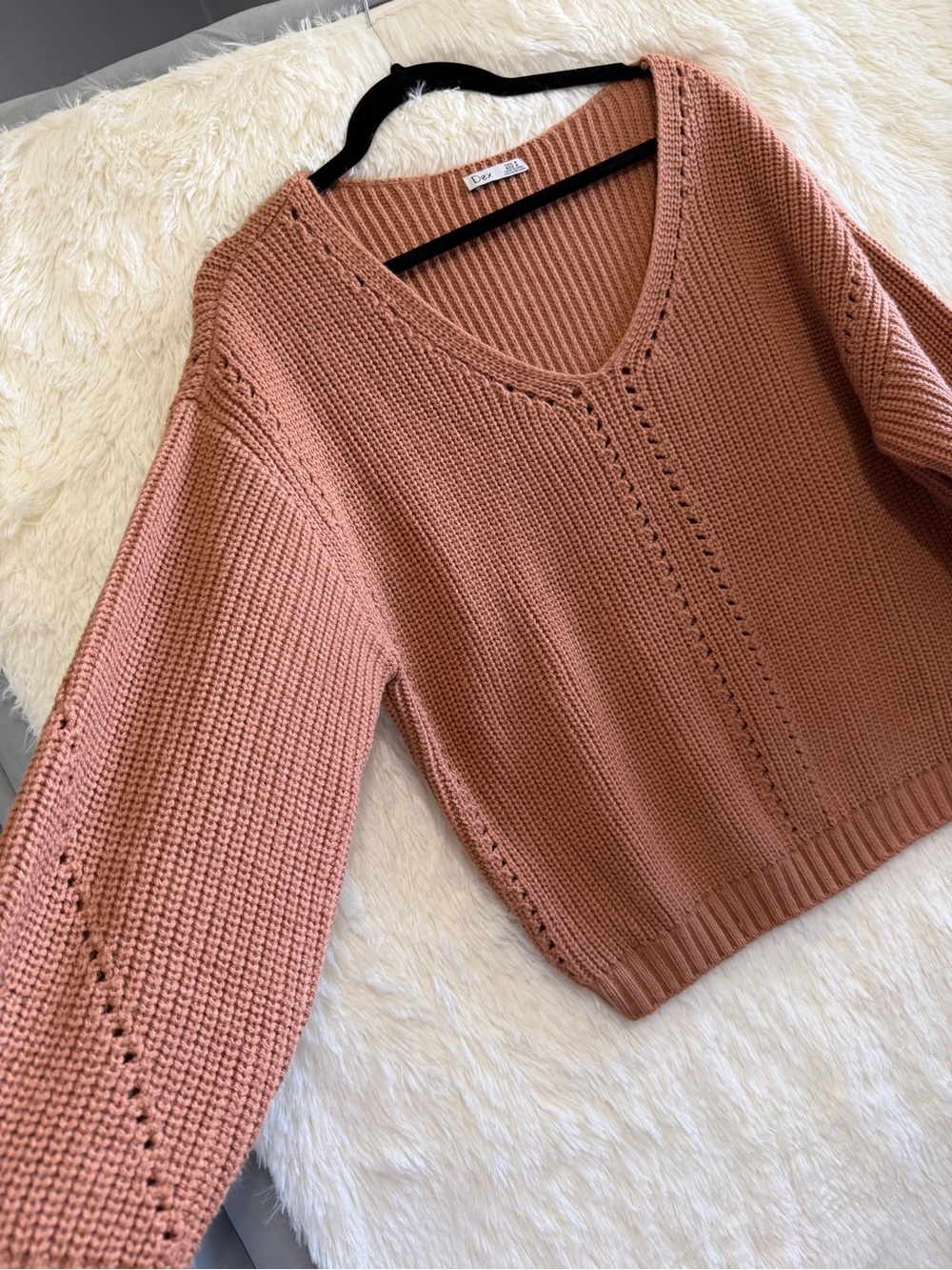 Dex Womens Boho Chunky Knit Oversized Sweater Size M Rust Cottagecore V-Neck - Picture 4 of 5